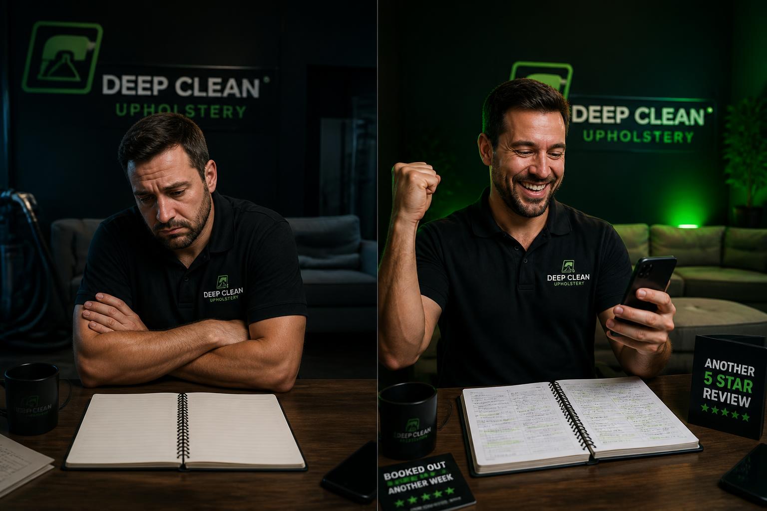 Antes e depois: higienizadora com agenda vazia e depois com a agenda lotada após aplicar o MGC